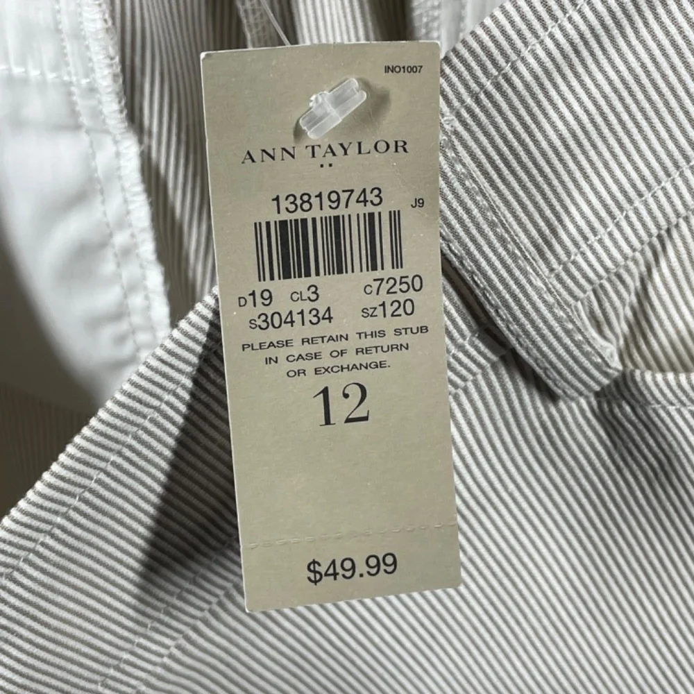 NEW Ann Taylor Pants Womens 12 brown white stripe straight leg cropped casual - Picture 3 of 7